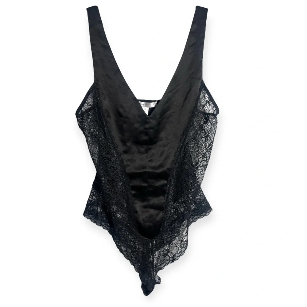 Rya Collection luxury black satin and lace bodysuit